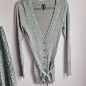 Takeout Silver Shimmer Women's Long Cardigan